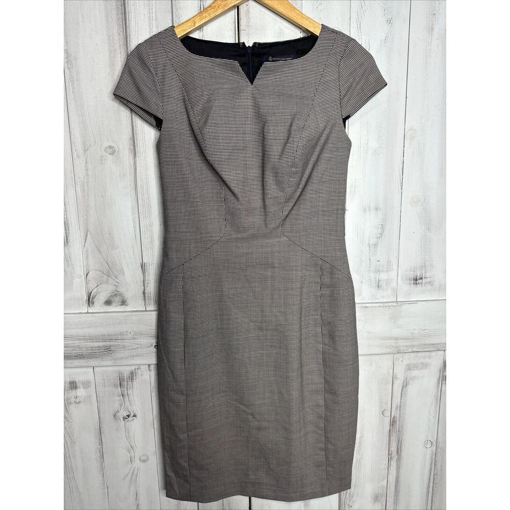NWT BROOKS BROTHERS NAVY BLUE HOUNDSTOOTH CAP‎ SLEEVE WOOL SHEATH DRESS 2P